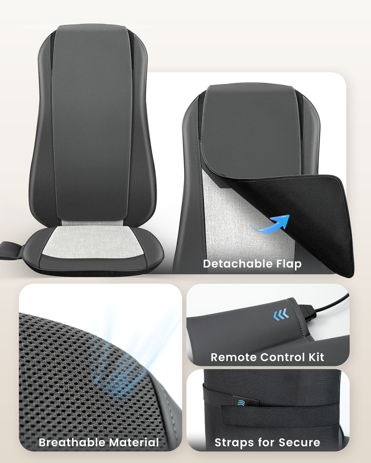 Comfier Back Massager with Heat, Full Back Massager for Chair with 2 Shiatsu Speeds, Heated Chair Massage Pad with Spot ,Massage Seat Pad for Home Office use CF-2405