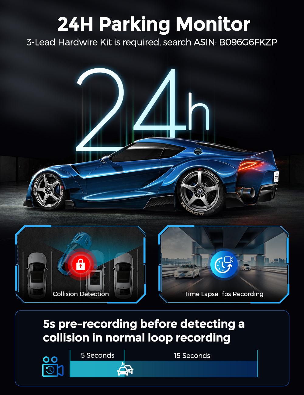 AZDOME M550 Pro 2CH Dash Cam 4K with 3.19'' Screen IR Night Vision 24H Parking Mode