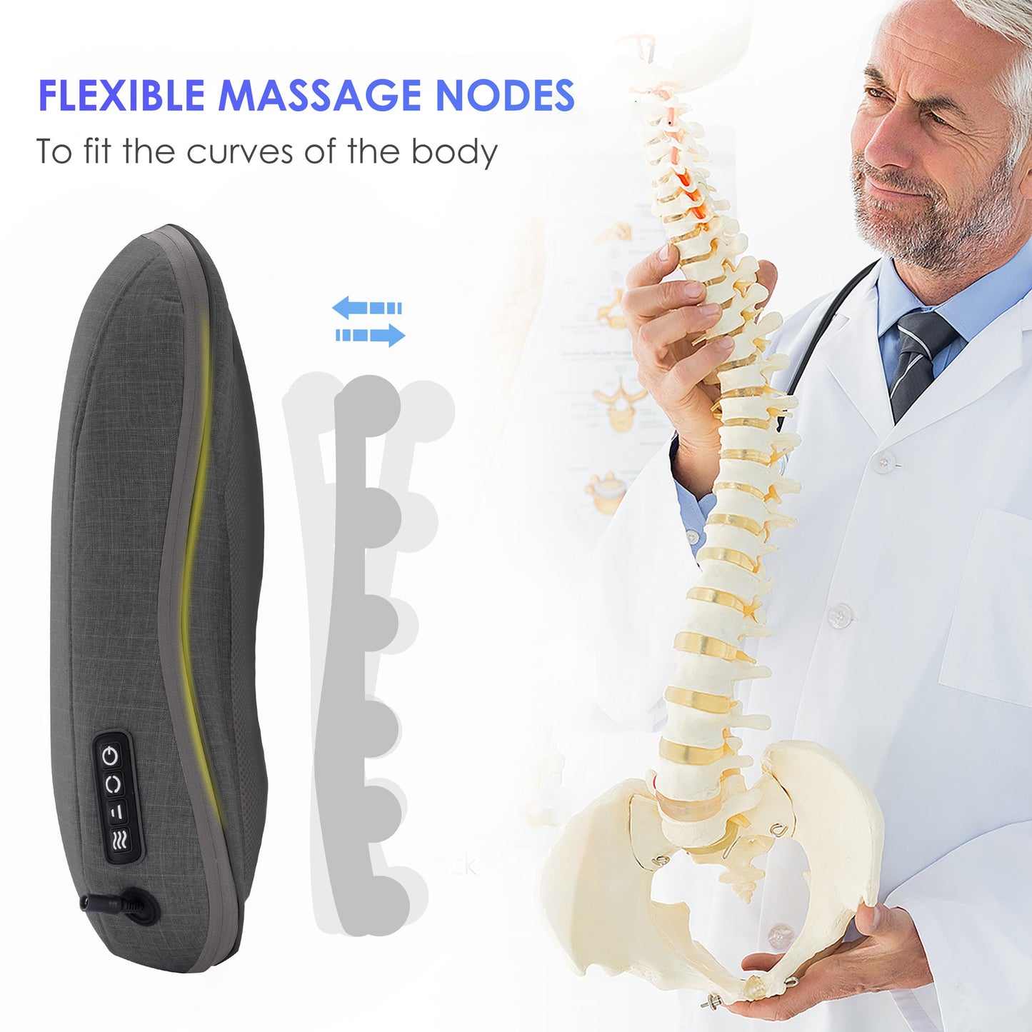 Comfier Cordless Back Massager with Heat, Rechargeable Shiatsu Massage Chair Pad CF-1902C-CA