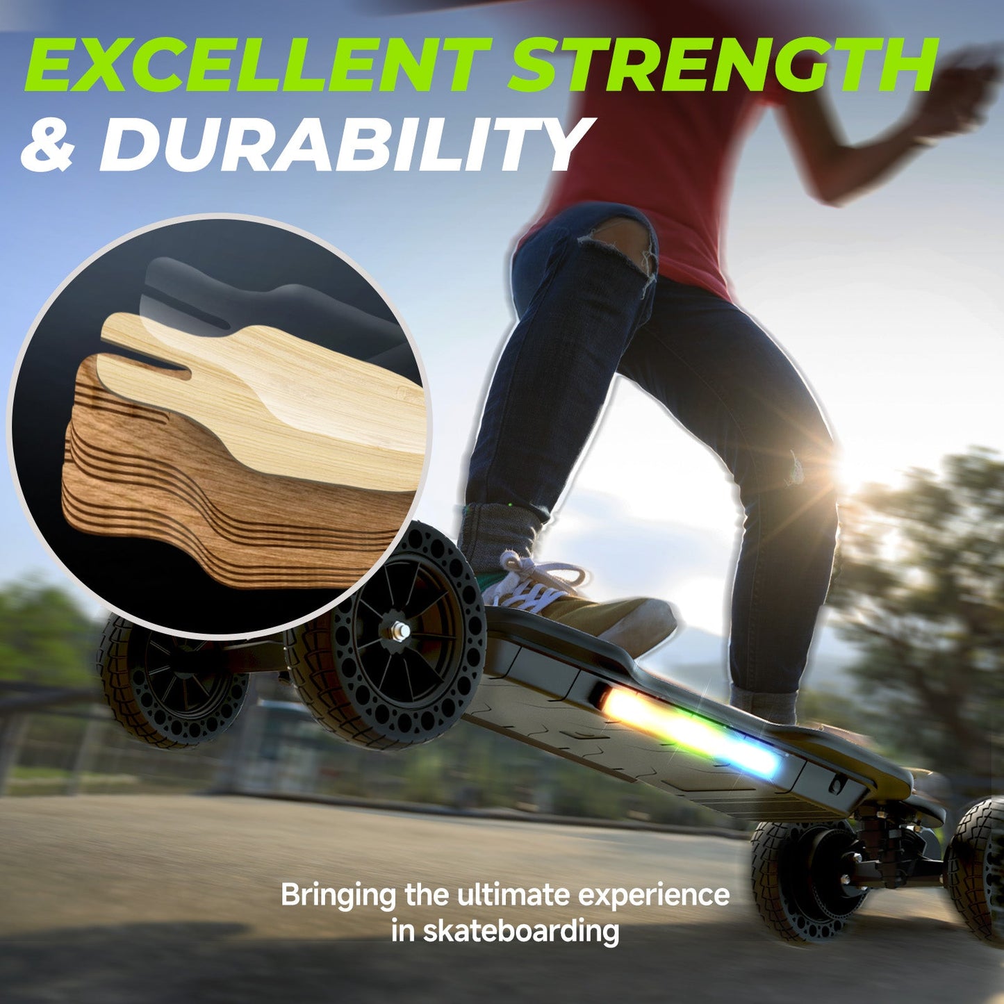 isinwheel V10 3000W Off Road Electric Skateboard with Belt Motors & Ambient Light
