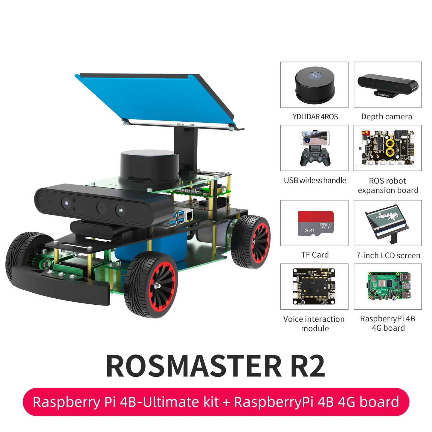 ROSMASTER R2 ROS2 STEM Education Python Programming Robot with Ackermann structure for Jetson NANO 4GB/Orin NANO/Orin NX/RPi 4B(Max Speed:1.8m/s)