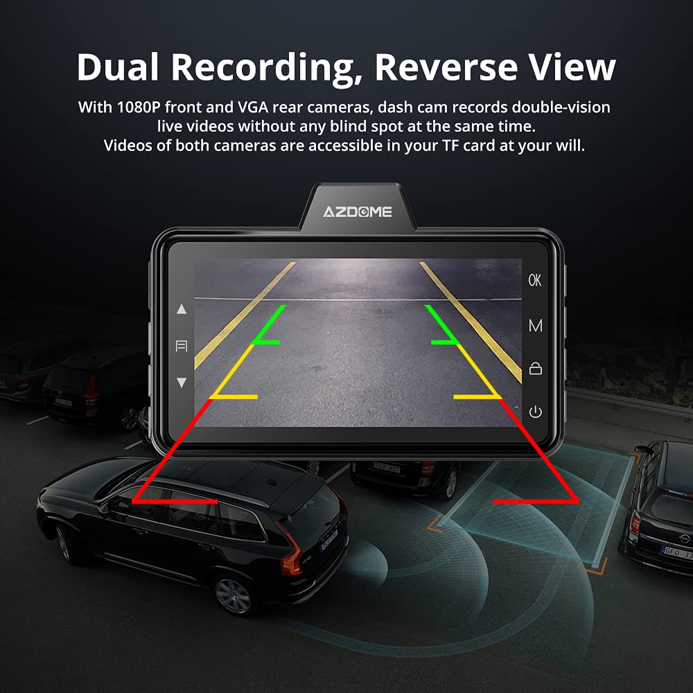 AZDOME M01 Pro 2CH Dash Cam 1080P with ADAS 3" Screen 24H Parking Mode