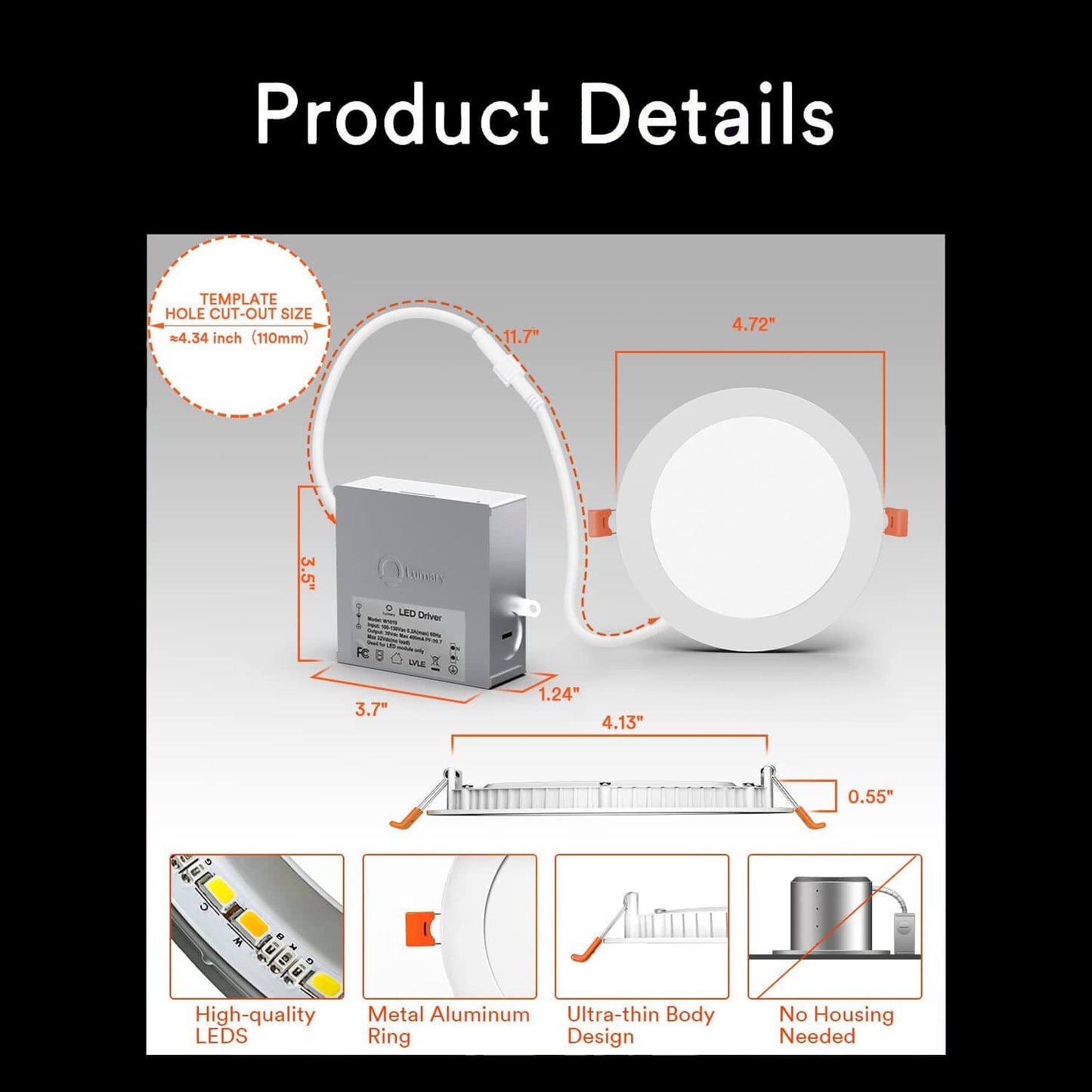Lumary Wi-Fi Smart Recessed Canless Lighting Slim Panel Lights RGB Downlight 4” 9W 2PCS