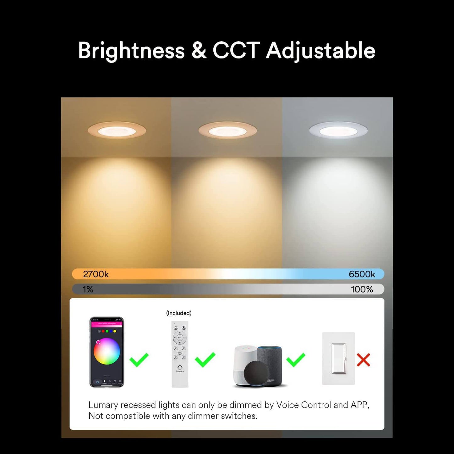 Lumary Wi-Fi Smart Ultra-Thin Baffle Trim Recessed Lighting 6inch 4PCS (With Remote Cotroller)