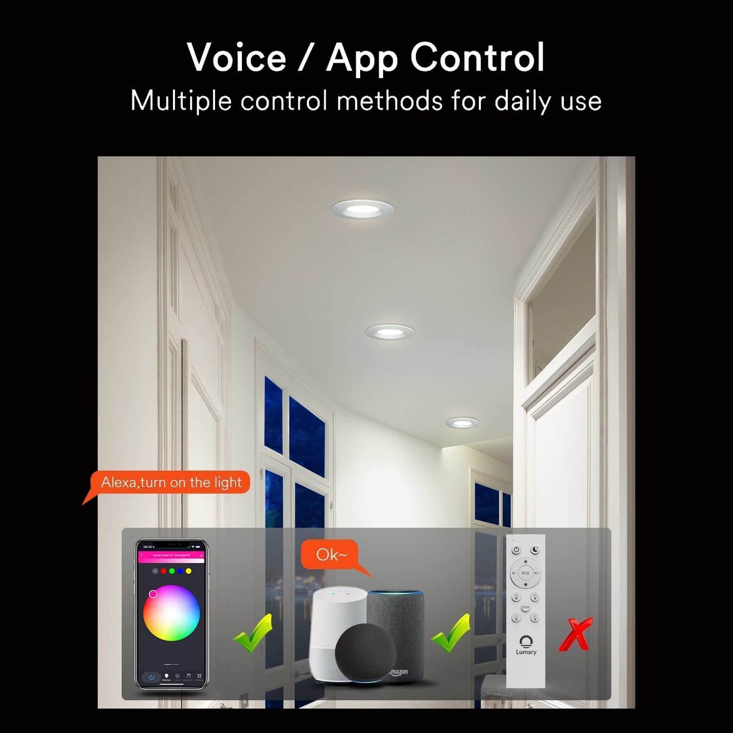 Lumary Wi-Fi Smart Recessed Can Light RGB LED Retrofit Downlight 4 inch