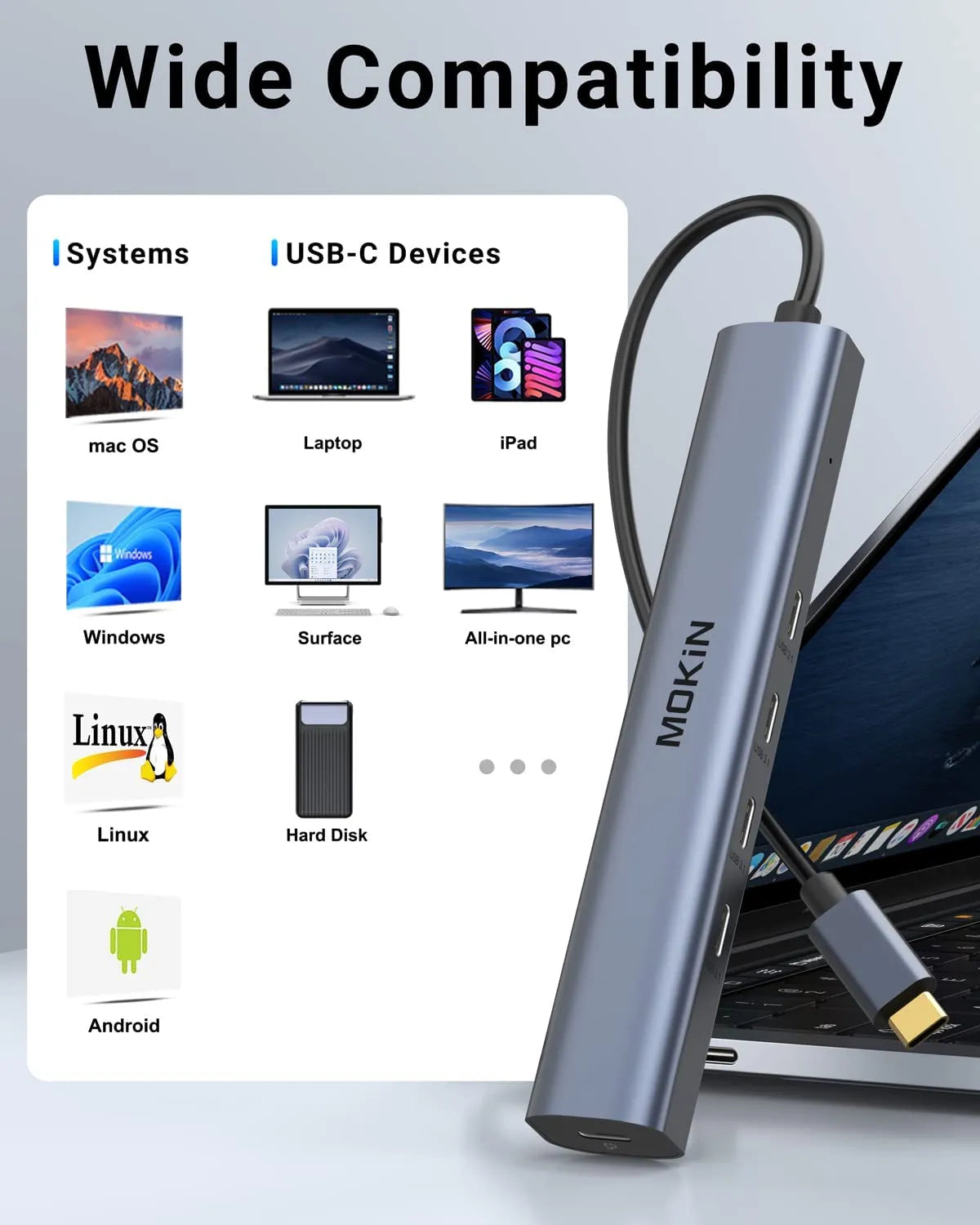 MOKiN 5-IN-1 10Gbps USB-C to USB-C Hub Multiport Adapters