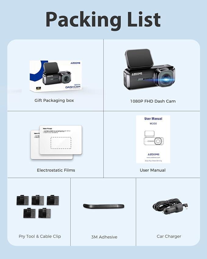 AZDOME M200 1CH Dash Cam 1080P 150° Wide Angle 24H Parking Mode