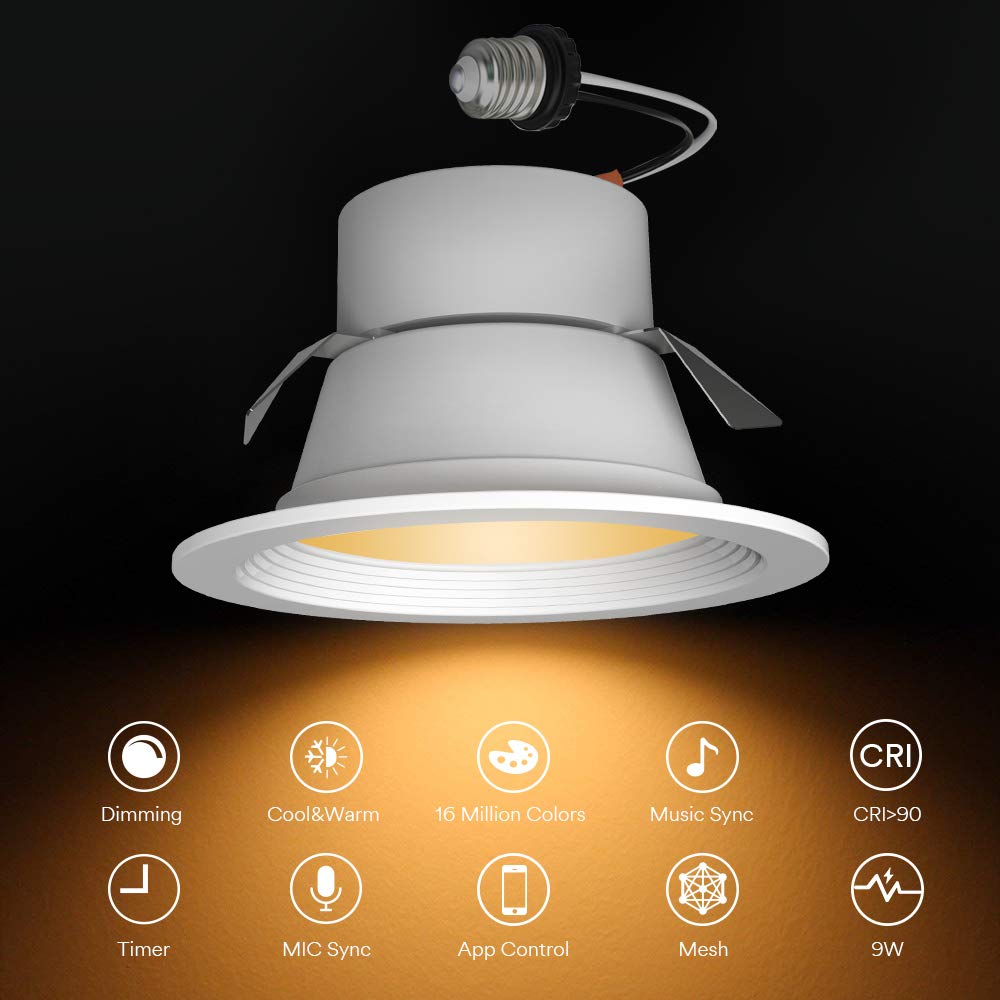 إضاءة iLintek الذكية المدمجة مقاس 4 بوصات بتقنية Bluetooth RGBWW