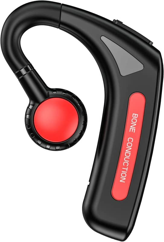 Open Ear Headphones Bluetooth Single Bone Conduction Wireless Earbuds with Earhooks Microphone Earphones Waterproof Long Battery Life Earpiece for Workout Sports Running Android iOS Non Ear Plug