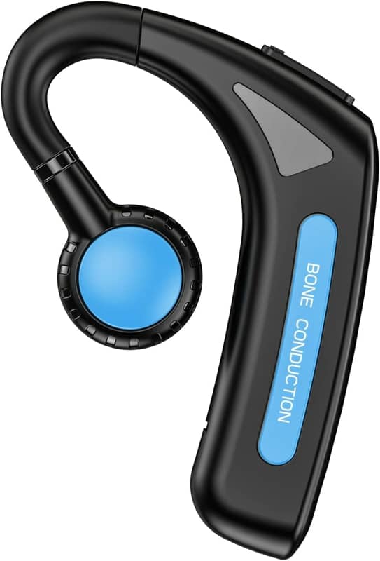Open Ear Headphones Bluetooth Single Bone Conduction Wireless Earbuds with Earhooks Microphone Earphones Waterproof Long Battery Life Earpiece for Workout Sports Running Android iOS Non Ear Plug