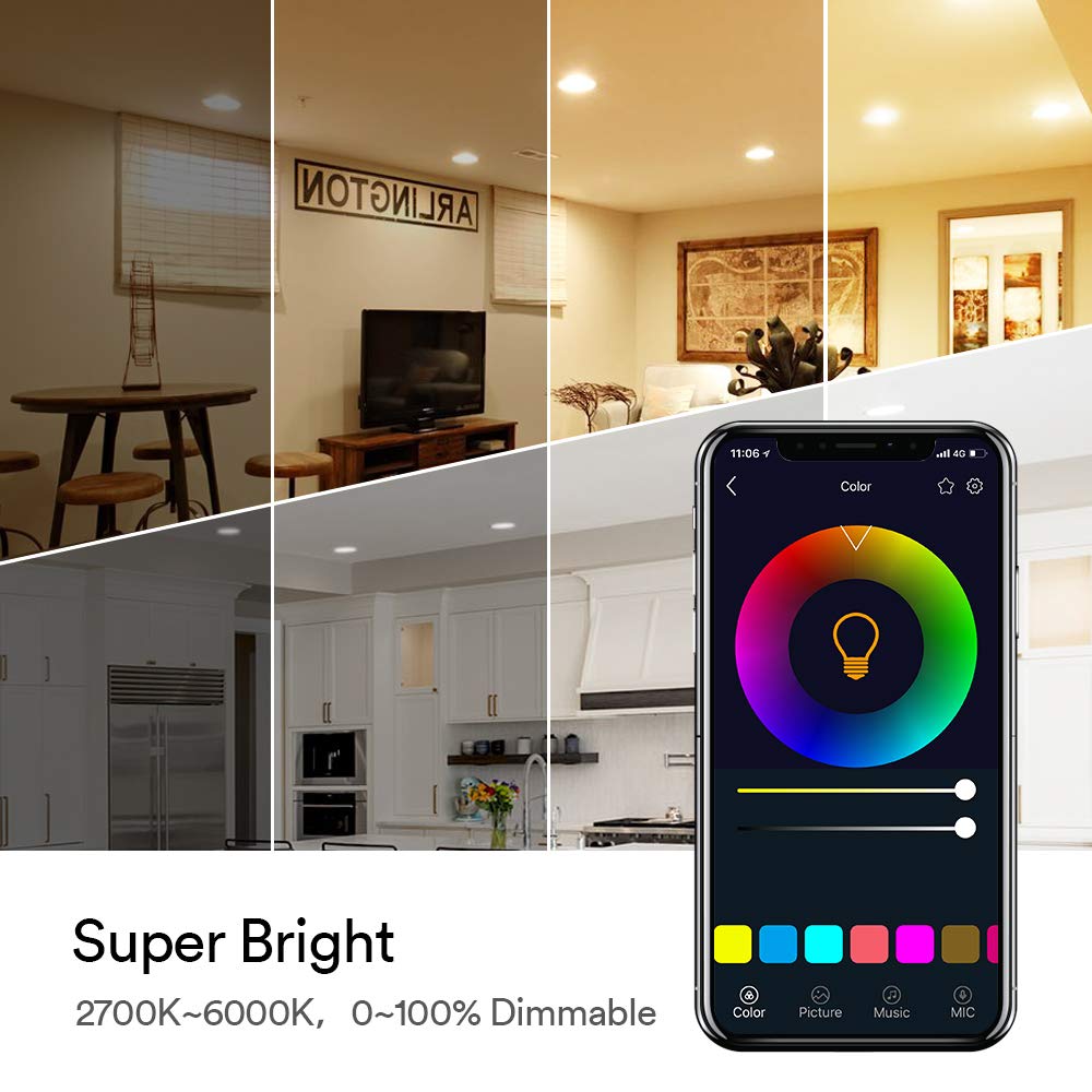 إضاءة iLintek الذكية المدمجة مقاس 4 بوصات بتقنية Bluetooth RGBWW