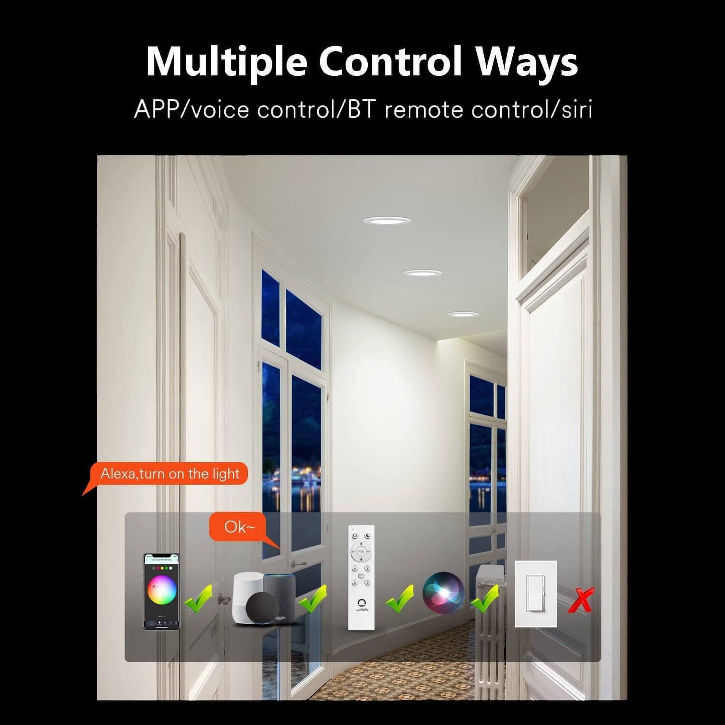Lumary Smart Wi-Fi Recessed Lighting Fixtures Retrofit Downlights 6 inch 4PCS (With Remote Controller)