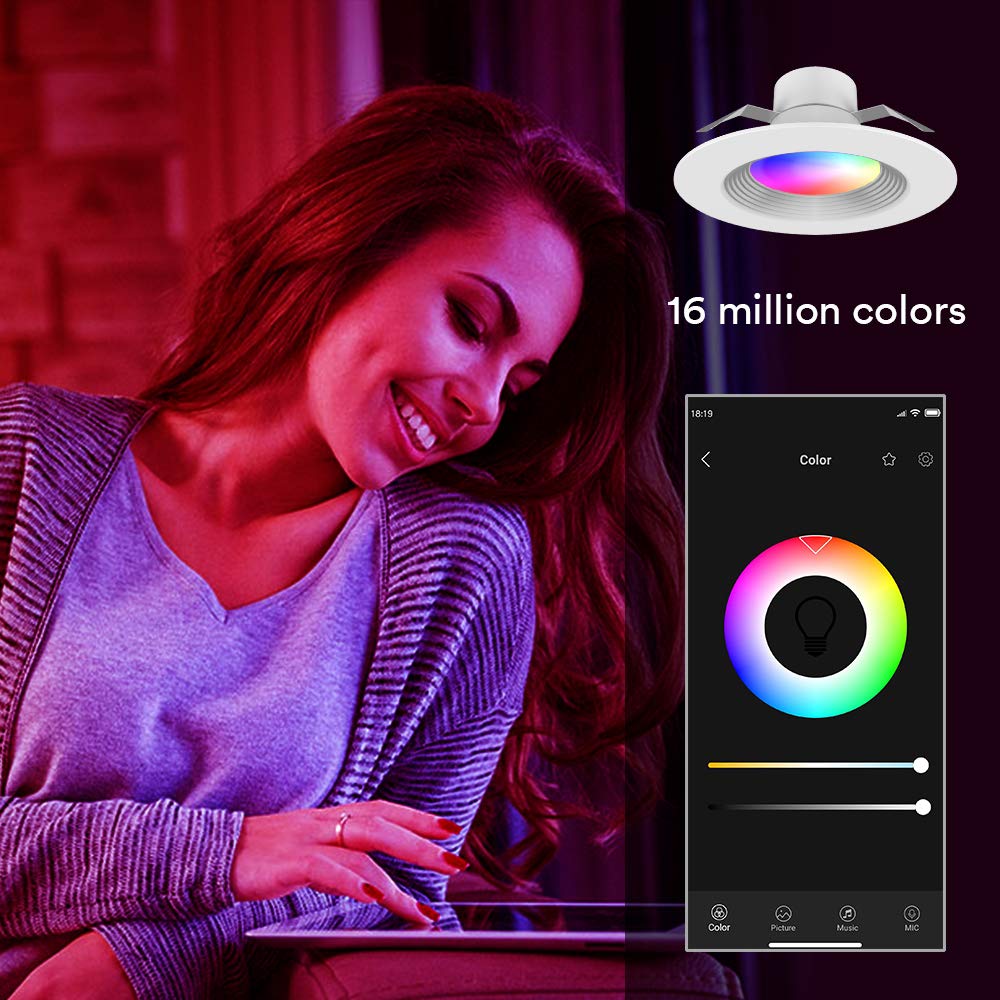 إضاءة iLintek الذكية المدمجة مقاس 4 بوصات بتقنية Bluetooth RGBWW