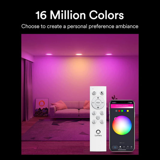 Iluminación empotrada Lumary con deflector ultrafino inteligente Wi-Fi de 4 pulgadas (4 unidades, con control remoto)
