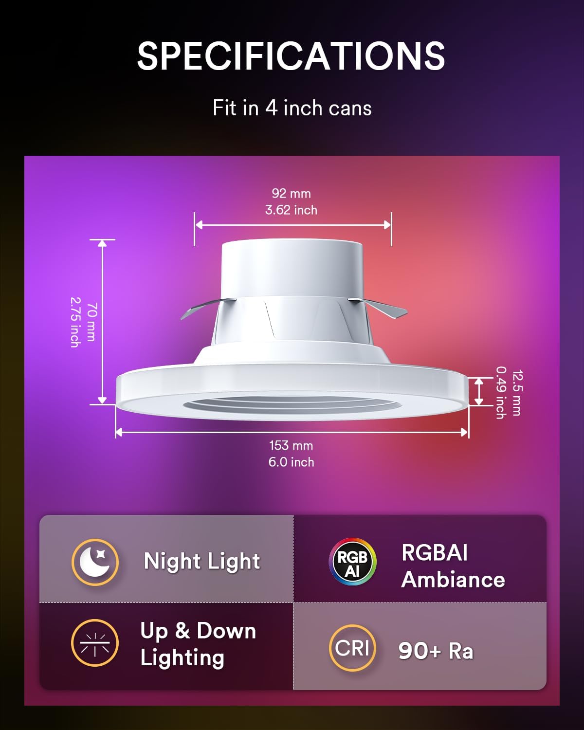 Lumary Smart RGBAI Can Light with Gradient Accent Night Light 4 inch 9W 780lm