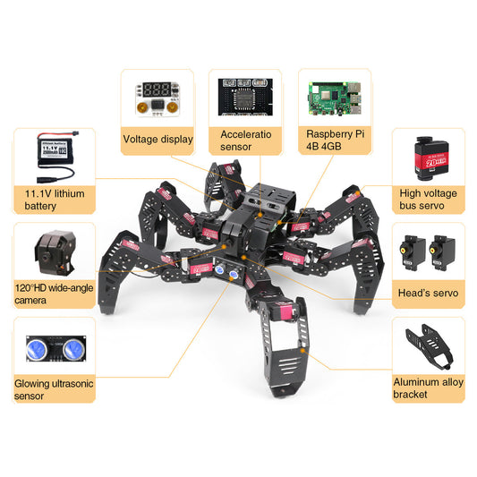 Hiwonder STEM Education Python Programming AI Intelligent Visual Hexapod Robot Powered by Raspberry Pi  4B 4GB