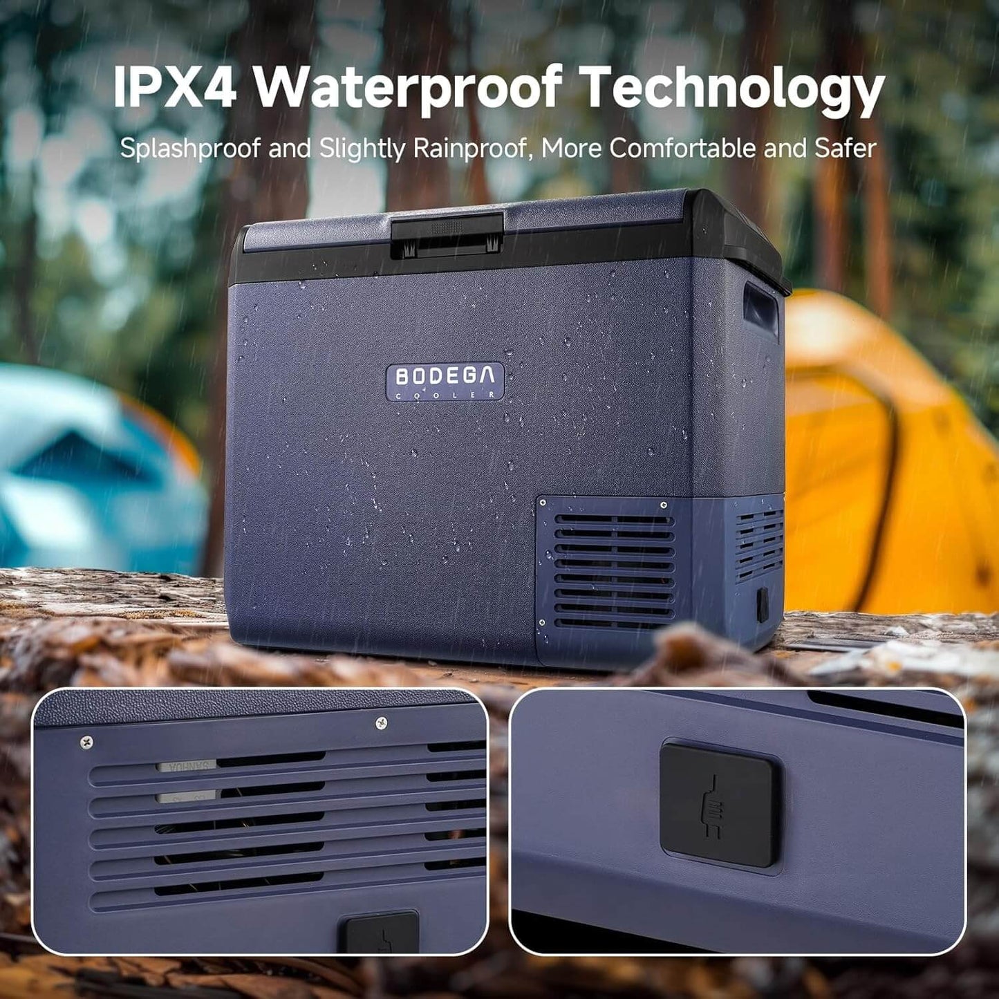 Bodegacooler Electric Cooler Portable Fridge Freezer IPX4 Rating Water Resistant 26/65qt
