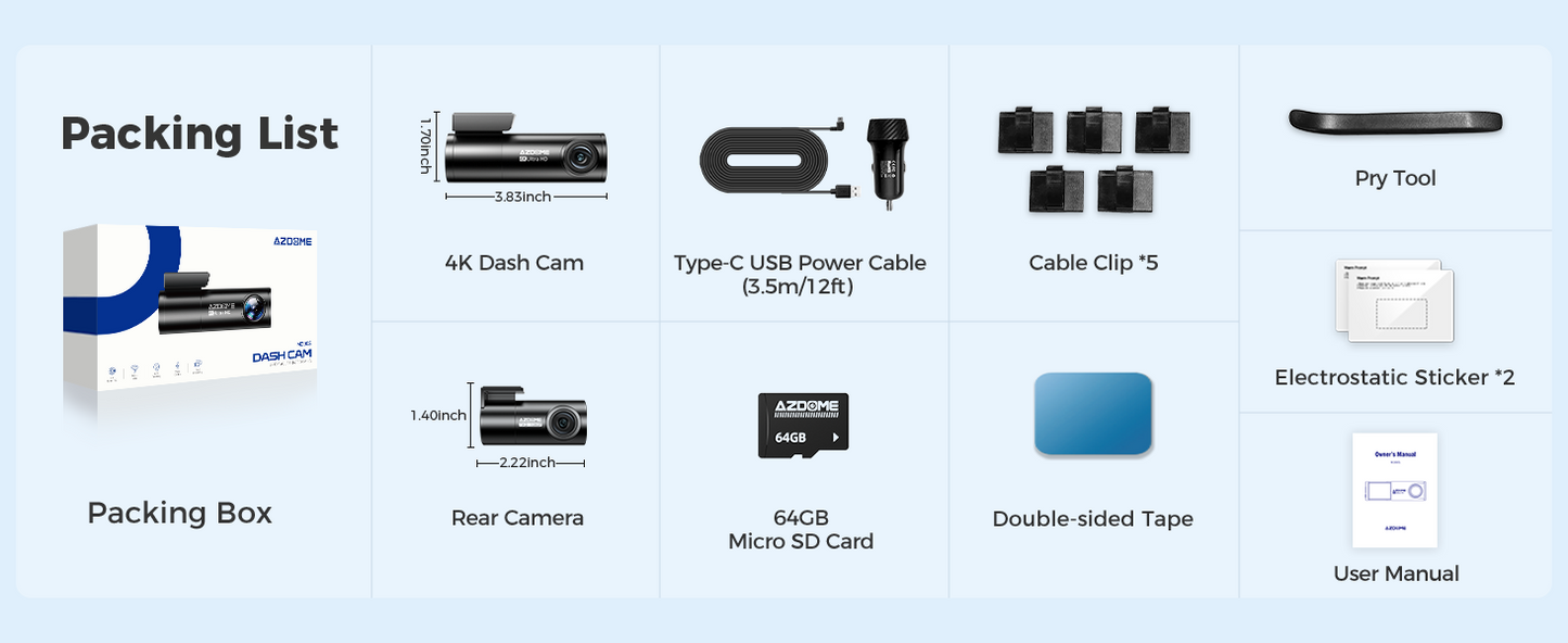 AZDOME M300S 2CH Dash Cam 4K with 5.8G WiFi GPS Voice Control WDR Night Vision 24H Parking Mode