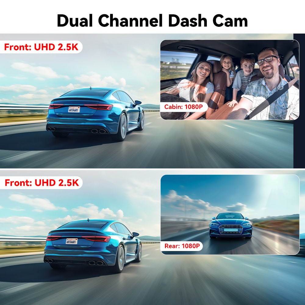 Redtiger A6 2.5k+1080P+1080P 3-Channel 5.8GHz Wifi Dash Cam
