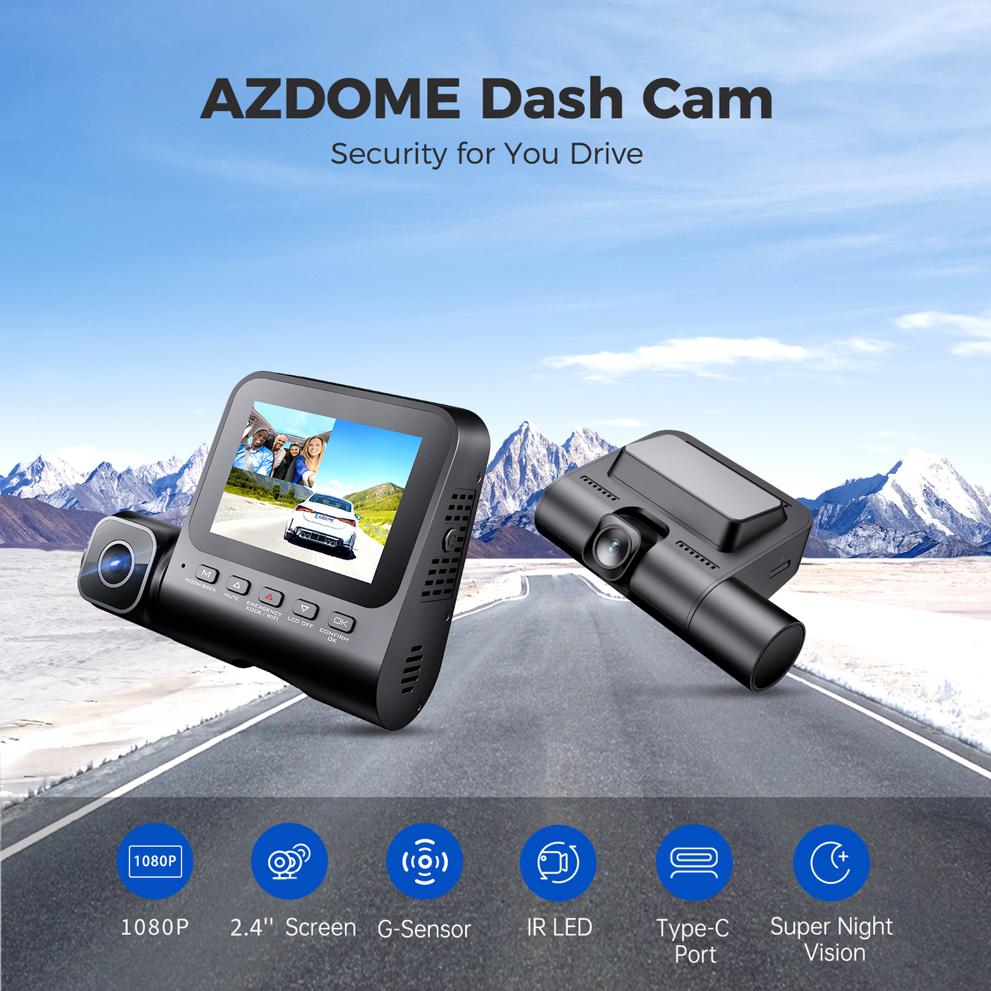 AZDOME V600 3 Channels Dash Cam Front Rear and Inside, 1080P FHD Dashboard Camera, 2.4" IPS Screen Dashcam, Waterproof Backup Camera Night Vision, 24H Parking Monitor, G-Sensor Wide Angle Dual Lens Dashcam
