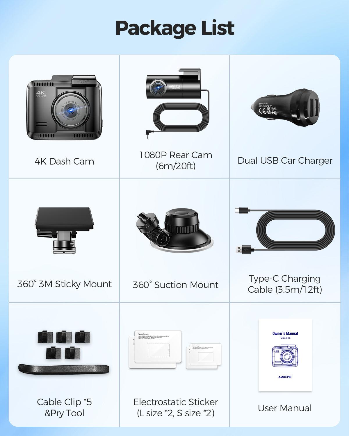 AZDOME GS63 Pro 2CH Dash Cam 4K with No-Light Full-Color Night Vision
