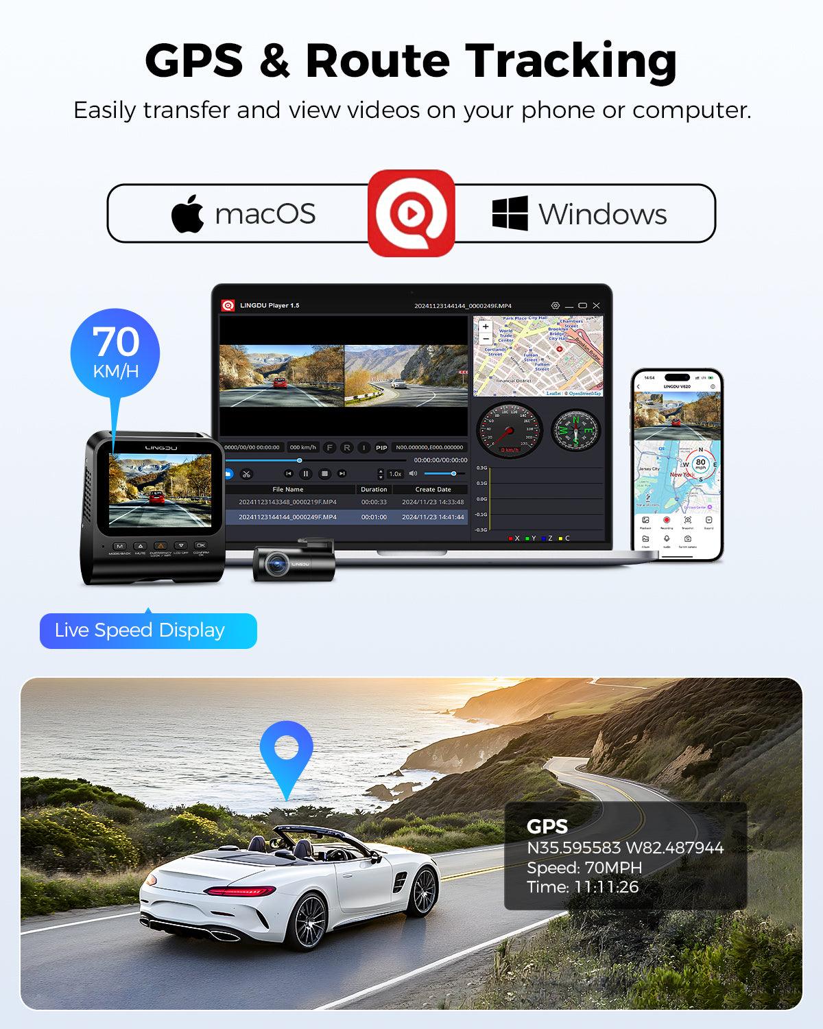 LINGDU V620 Front and Rear Dual Cameras for Cars, 2 Channel Dash Cam 4K Ultra HD Built-in WiFi 6& GPS, APP Control, Smart Voice Control ADAS WDR Night Vision