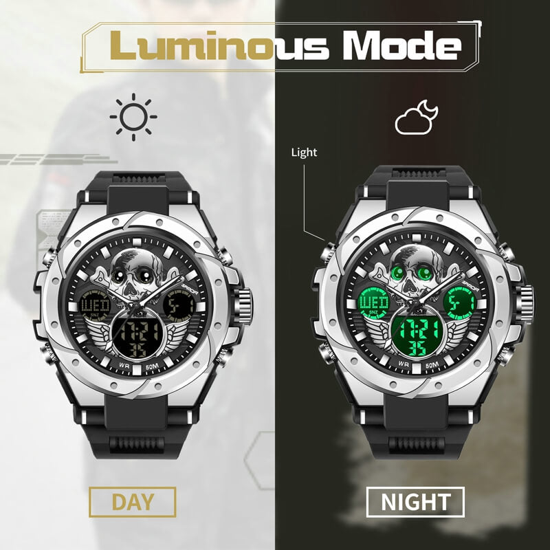 Findtime Skull Digital Watch for Men Unique Military Watches LED Backlight Waterproof Sport Outdoor