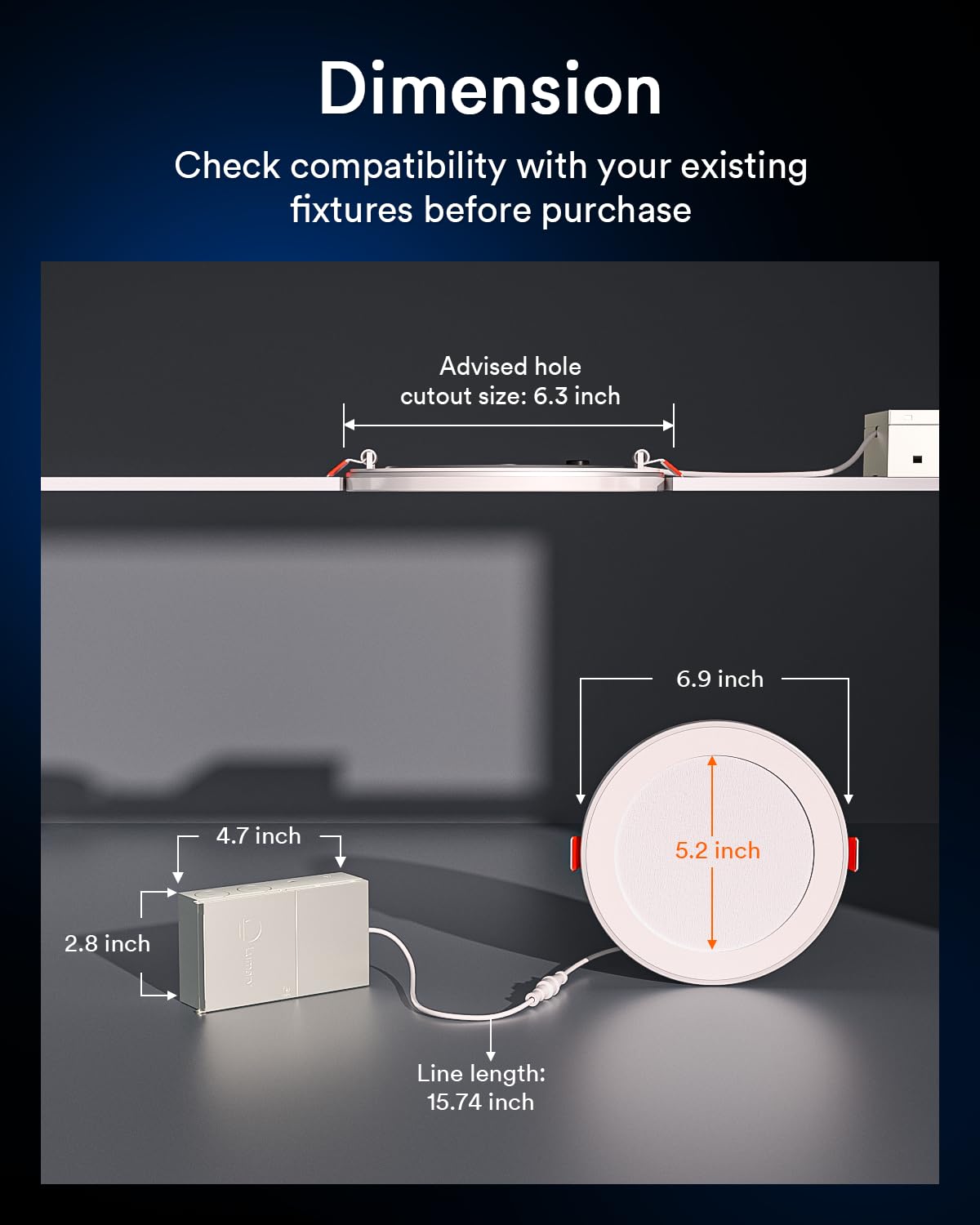 Lumary 6 inch Smart RGBAI Recessed Light with Gradient Auxiliary Night Light