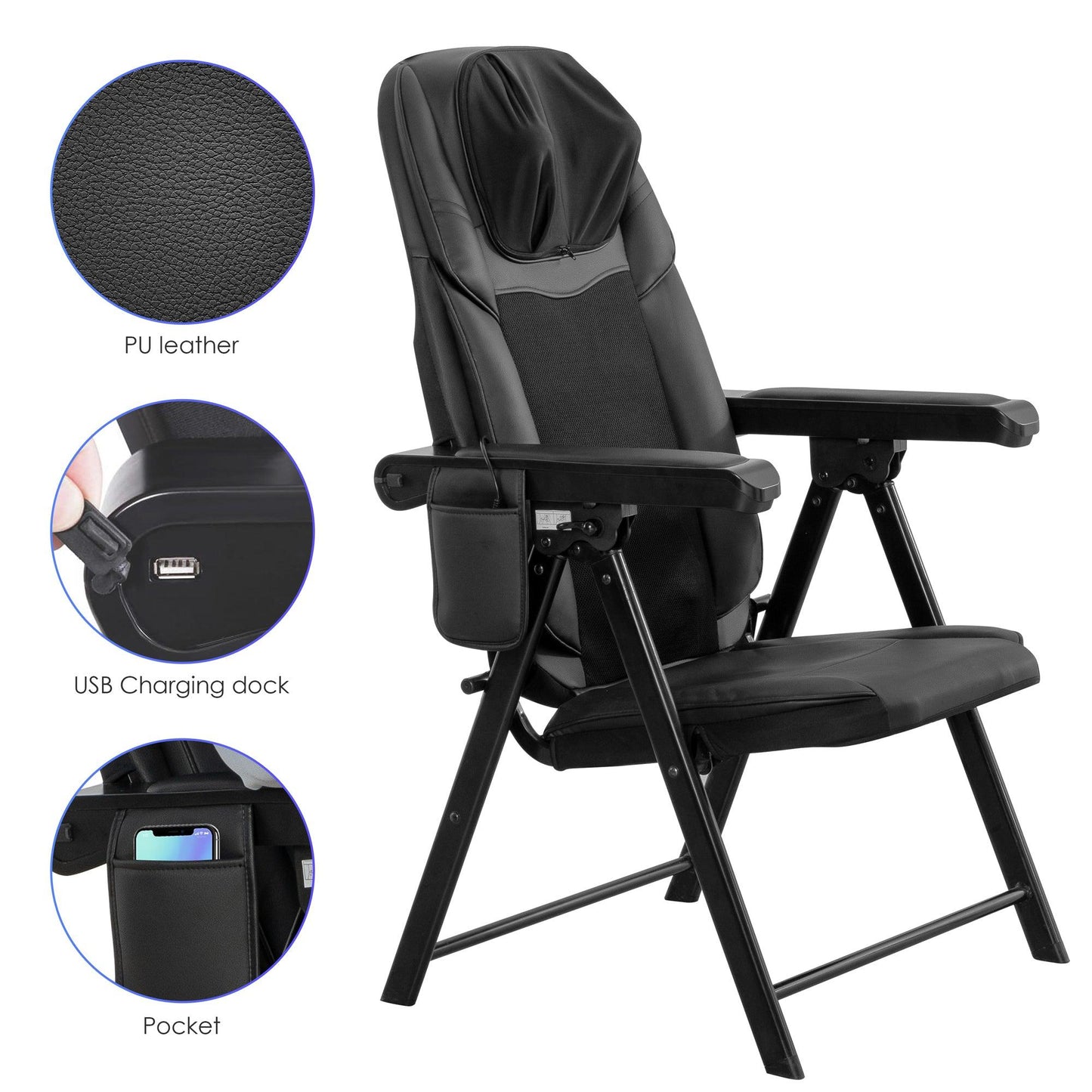 Comfier Portable Folding Massage Chair-Shiatsu Neck and Back Massager with Heat CF-9202