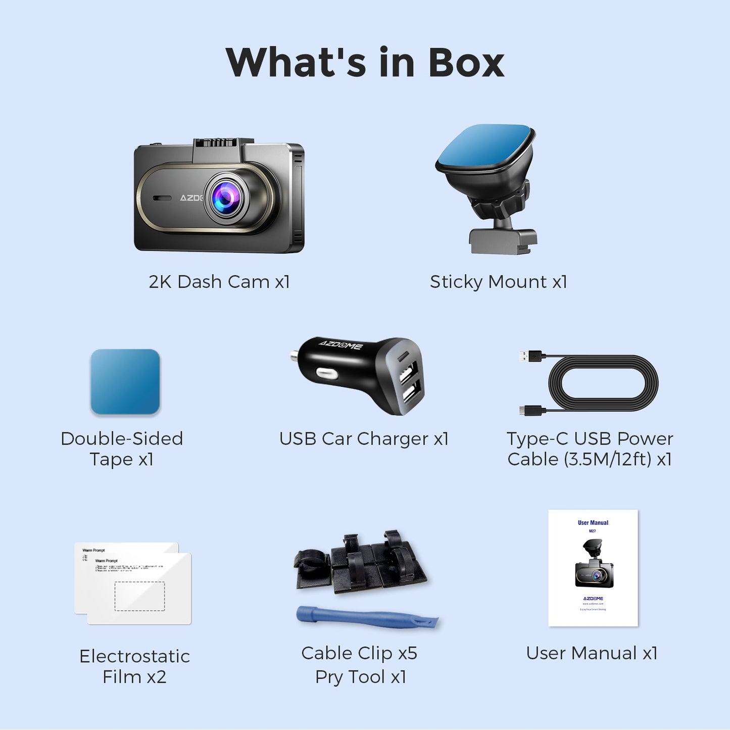 AZDOME M27 1CH Dash Cam 2K with 3" Display 24H Parking Mode