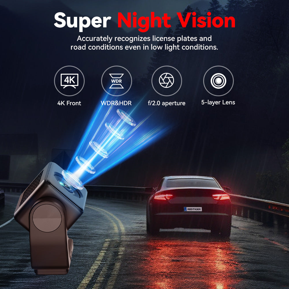 Redtiger A4 4K+1080P Voice Control 5.8GHz WIFI Dash Cam