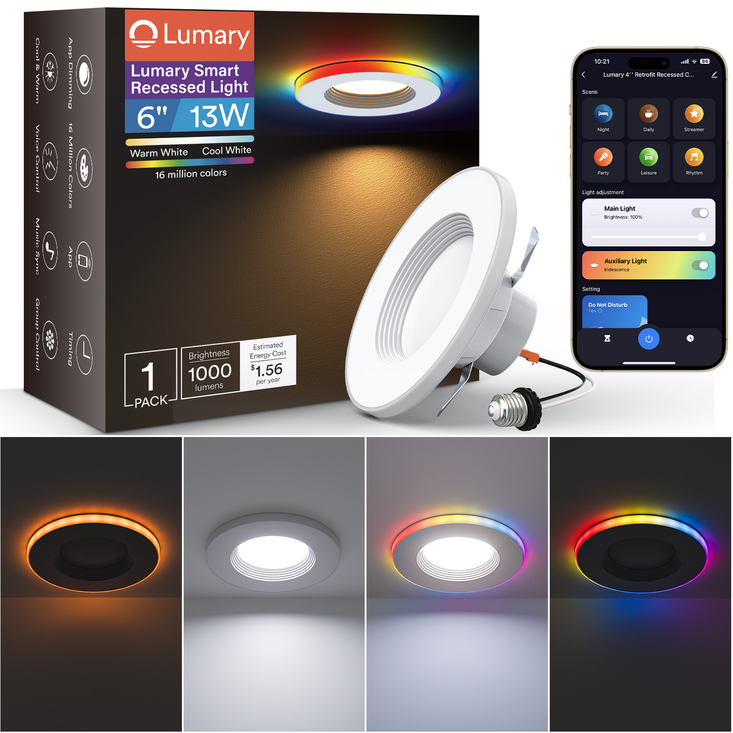 Lumary Smart RGBAI Can Light with Gradient Accent Night Light