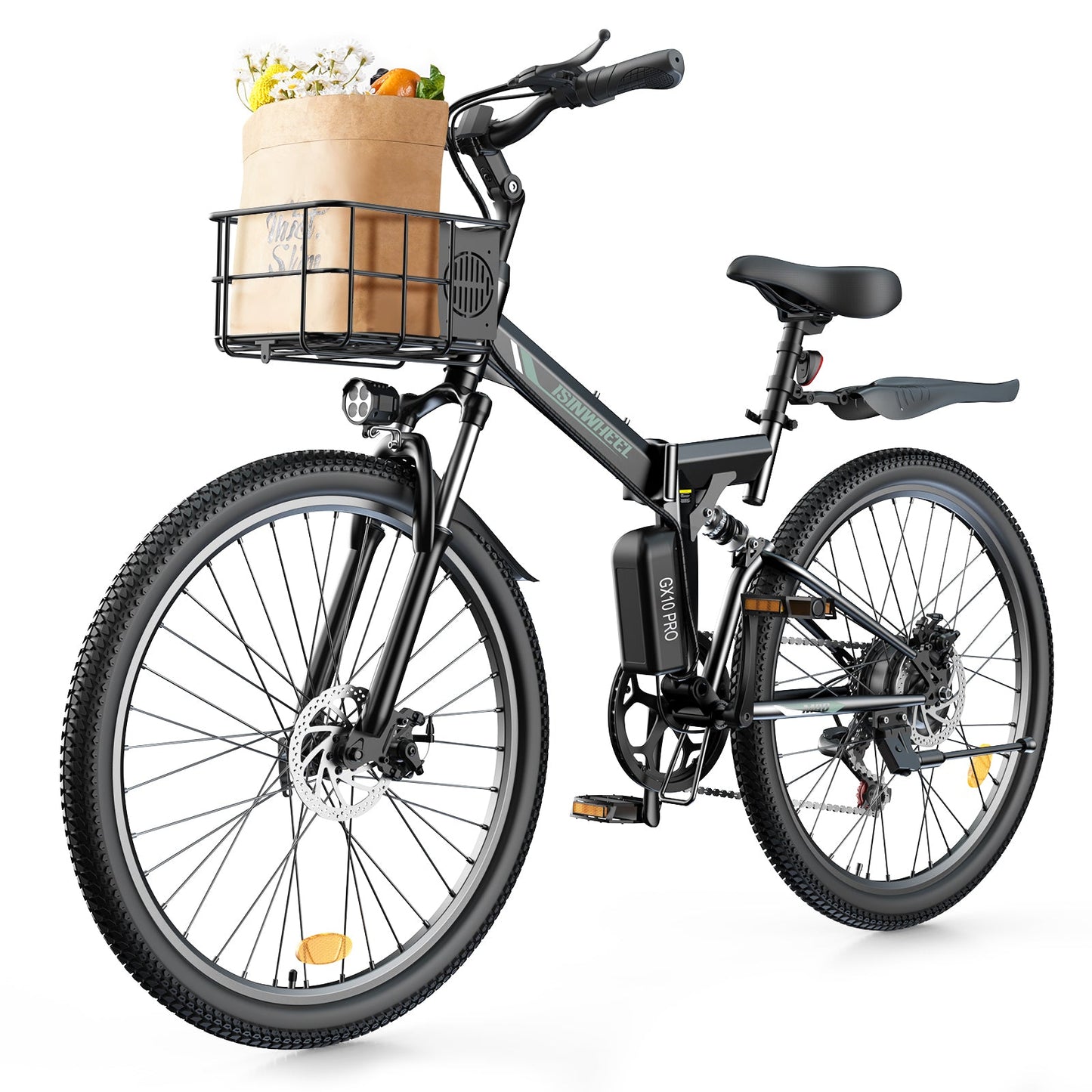 isinwheel M40 Folding Electric Bike with Basket