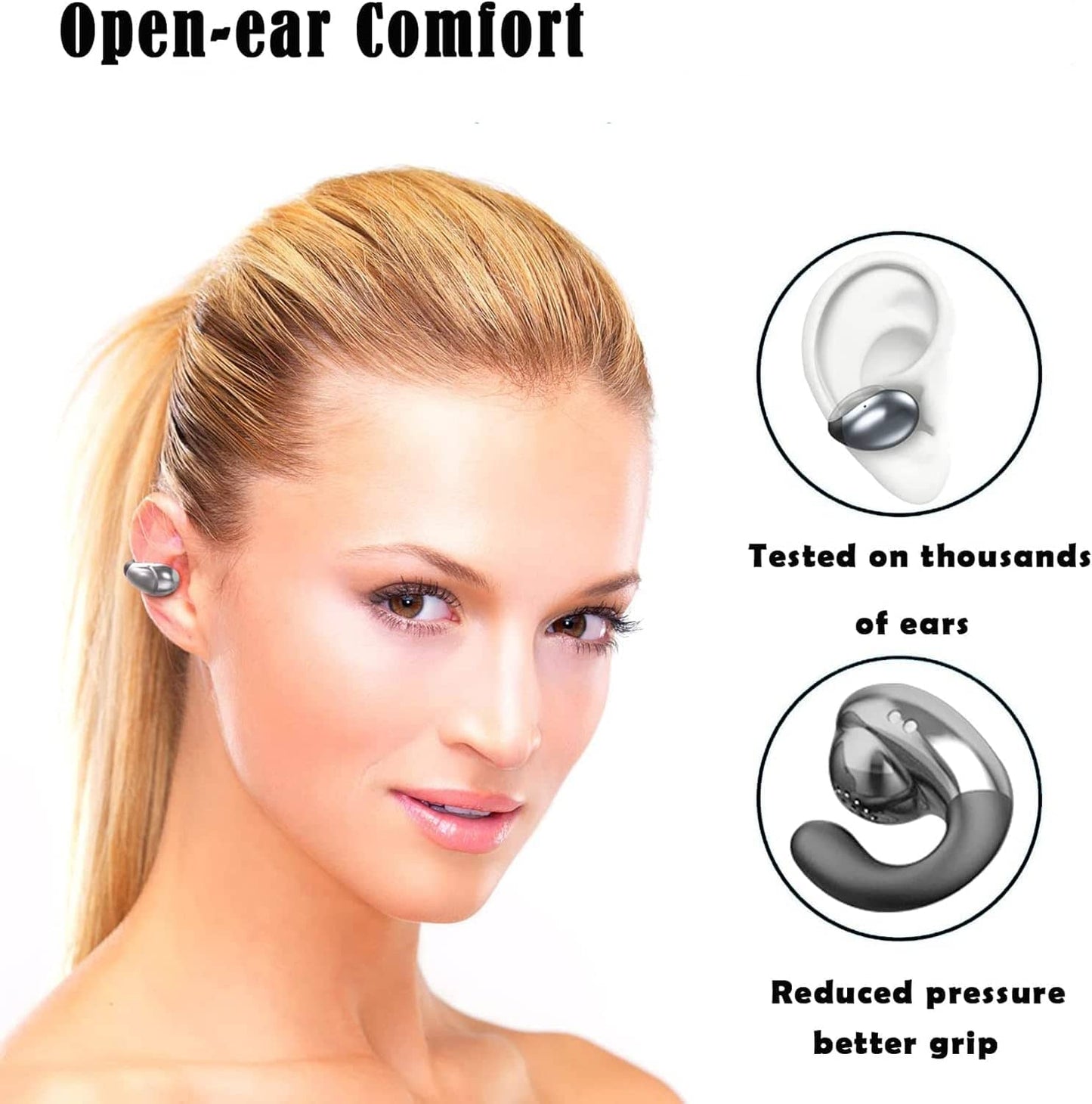 Open Ear Earbuds Sport Clip On Open Ear Headphones Bone Conduction Earbuds Cycling Running Workout Ear Buds Wireless Headphones Bone Conducting Earbud Gaming Gym Bluetooth Earbud Earphones
