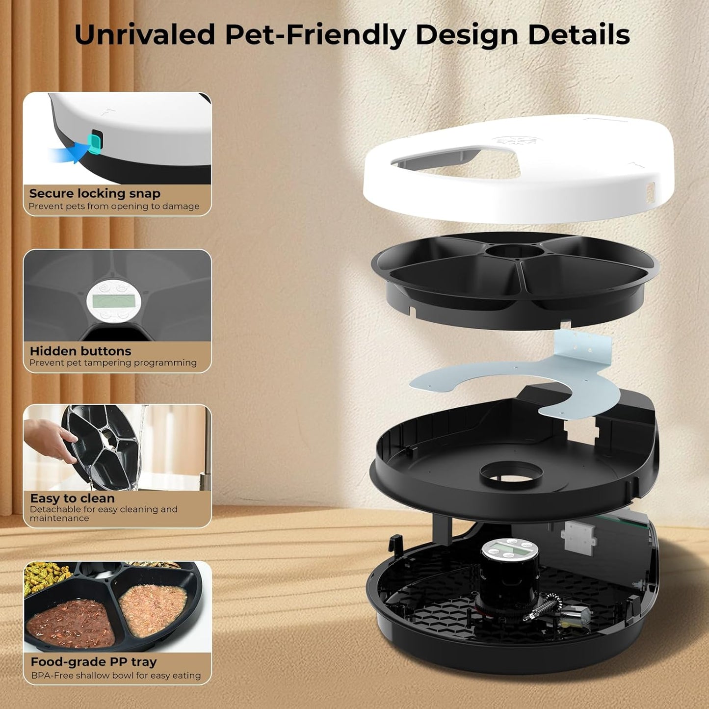 UBPet x BKC Automatic Feeder, 5 Meal Timed Meat Dispenser, 3 Cooling Modes Wet Food 24-Hour Freshness