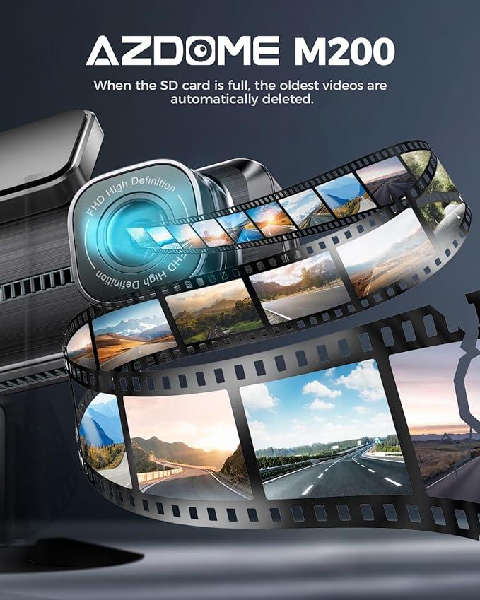AZDOME M200 1CH Dash Cam 1080P 150° Wide Angle 24H Parking Mode
