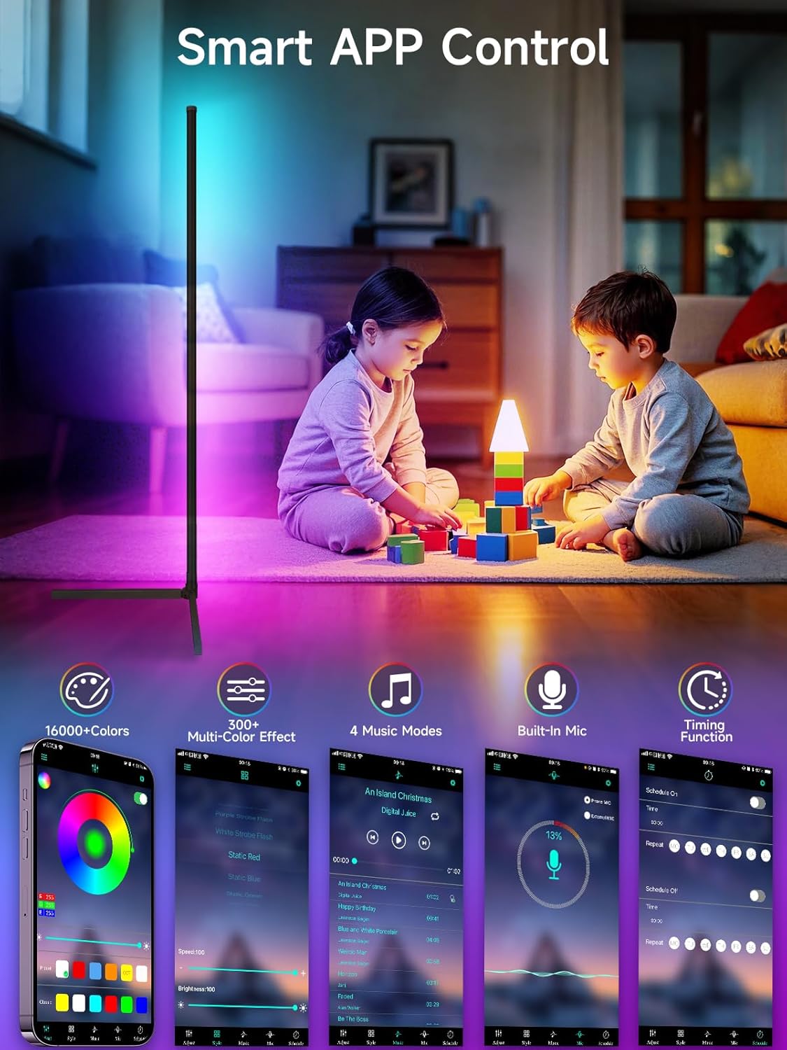 BKC 16 Million Colors LED Corner Lamp with Music Sync, App control