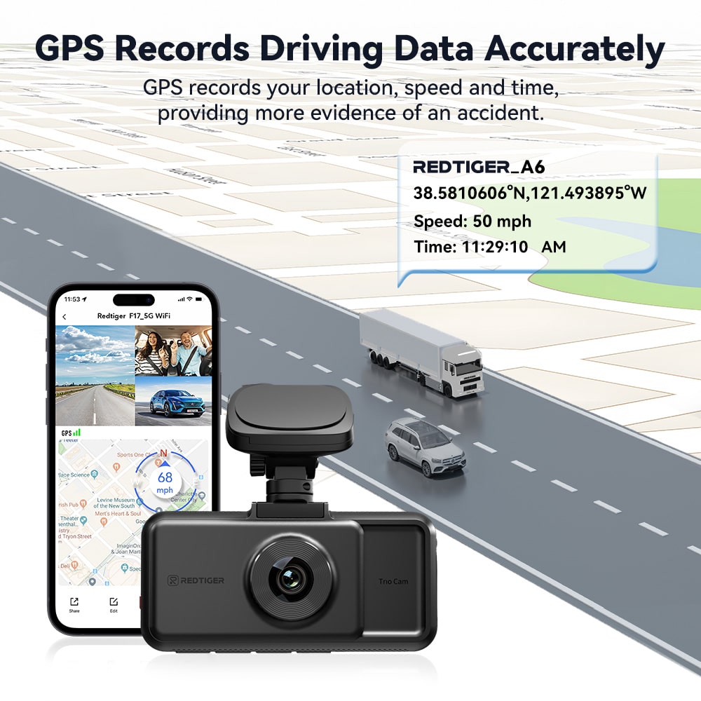 Redtiger A6 2.5k+1080P+1080P 3-Channel 5.8GHz Wifi Dash Cam