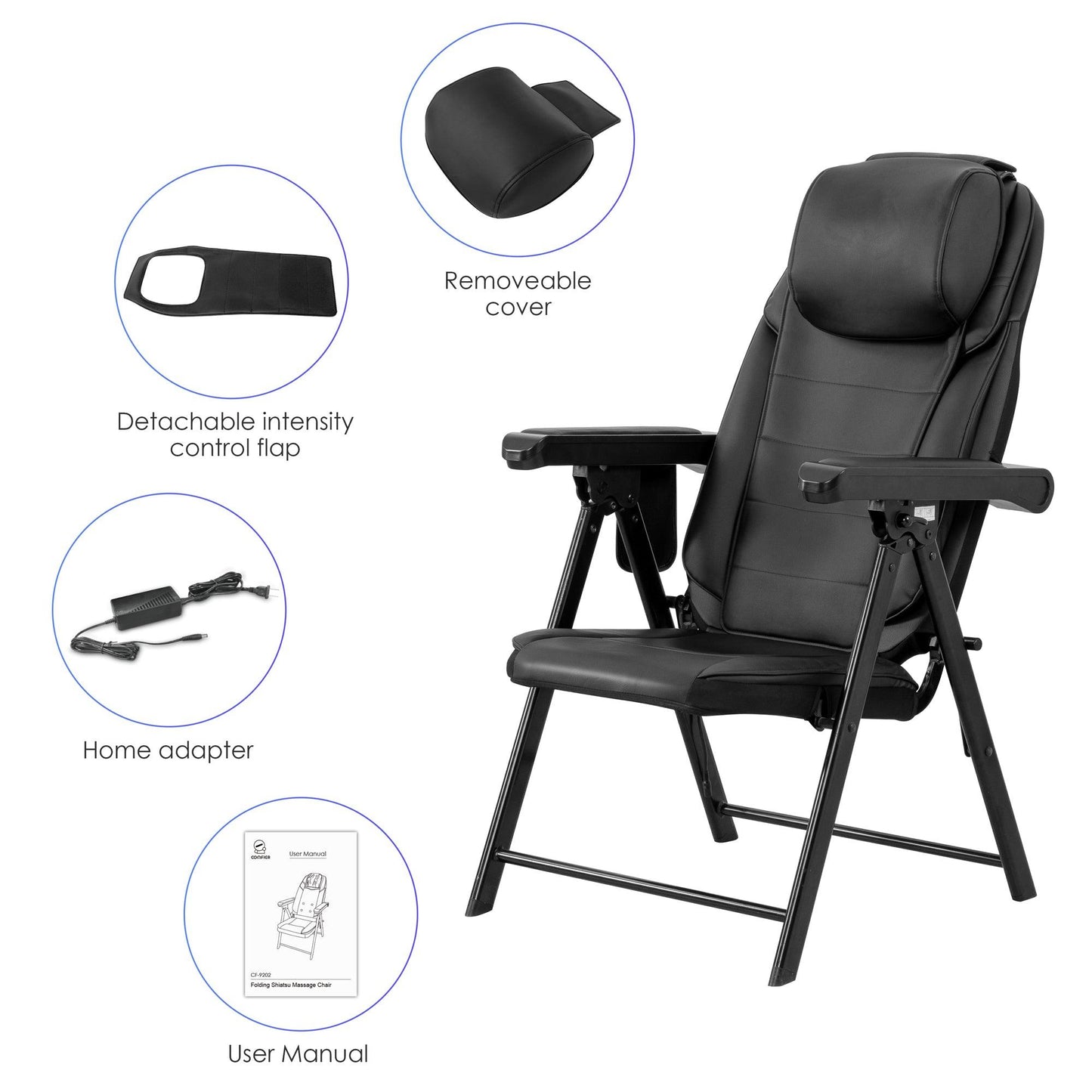 Comfier Portable Folding Massage Chair-Shiatsu Neck and Back Massager with Heat CF-9202