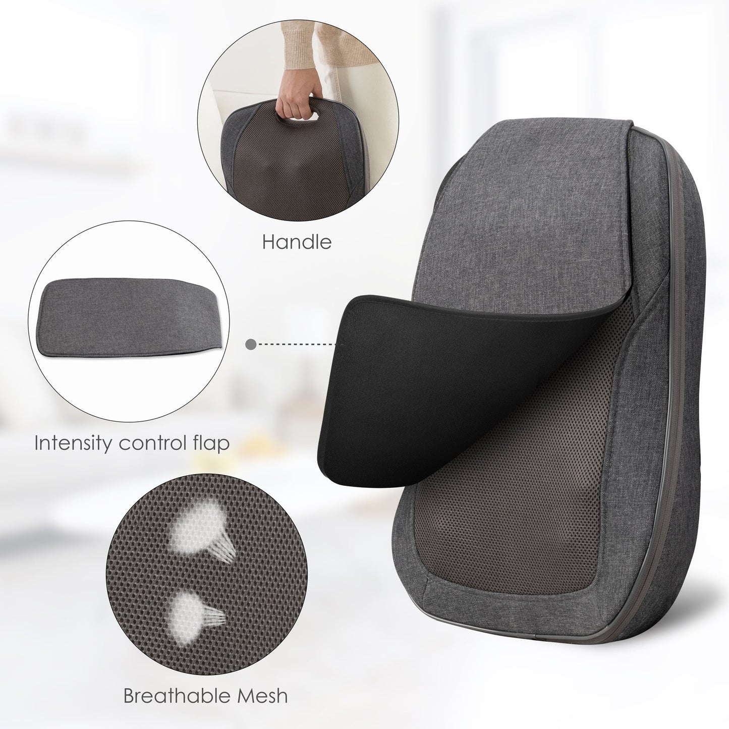 Comfier Cordless Back Massager with Heat, Rechargeable Shiatsu Massage Chair Pad CF-1902C-CA