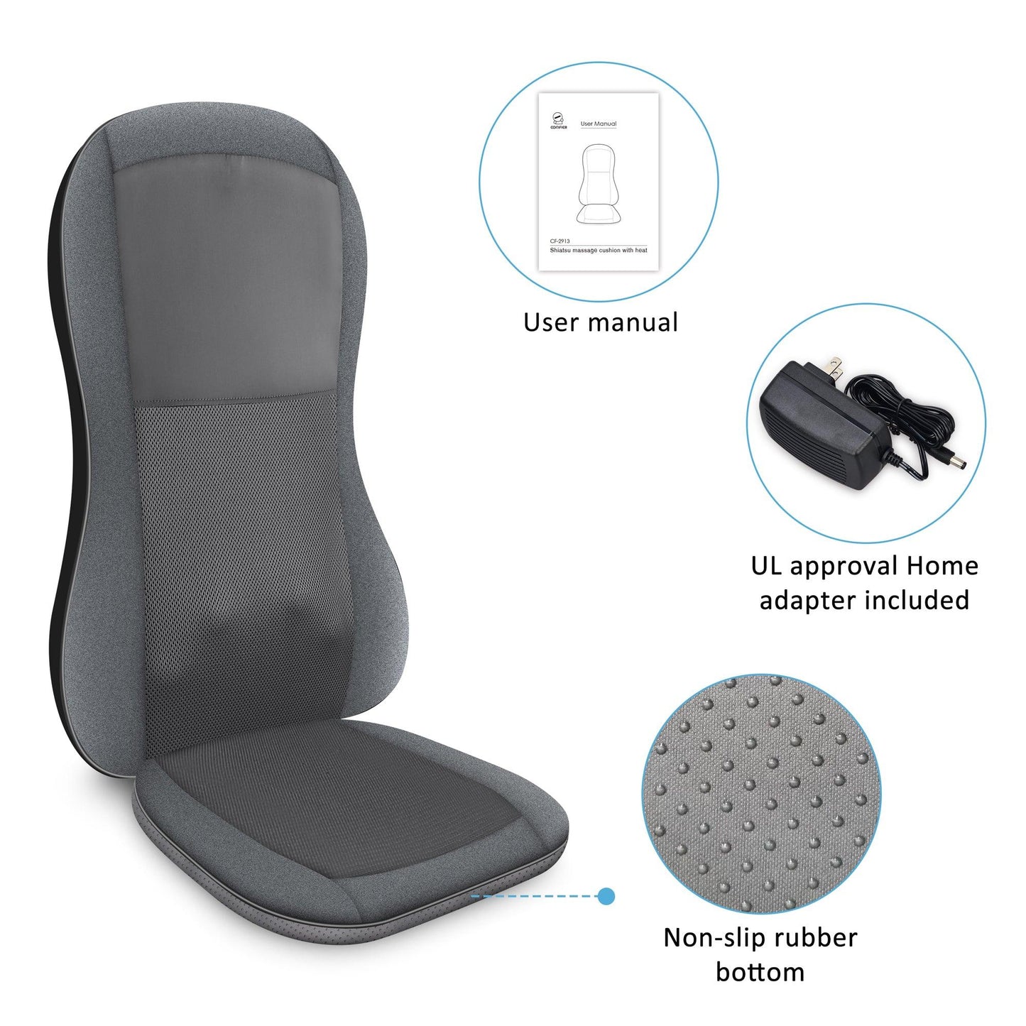 Comfier 2D/3D Shiatsu Full Back Massage Seat Cushion with Heat CF-2913
