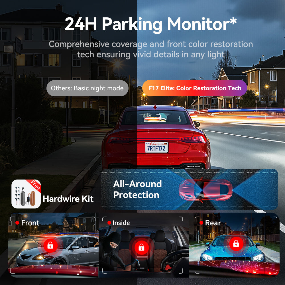 Redtiger F17Elite 3-Channel 4K+2.5K+1080P 24/7 Ultra-Color Wifi6 Dash Cam