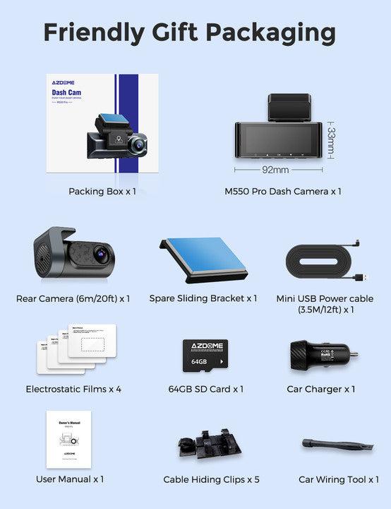 AZDOME M550 Pro 2CH Dash Cam 4K with 3.19'' Screen IR Night Vision 24H Parking Mode