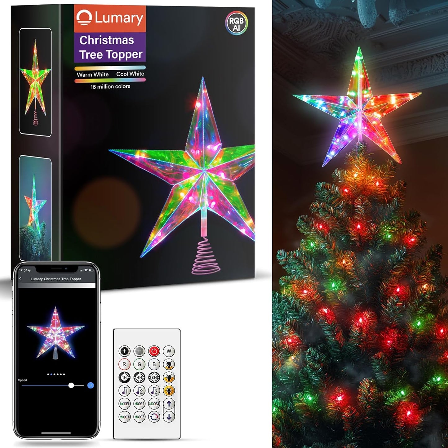 Lumary Smart Christmas Tree Topper Star 12 Inch