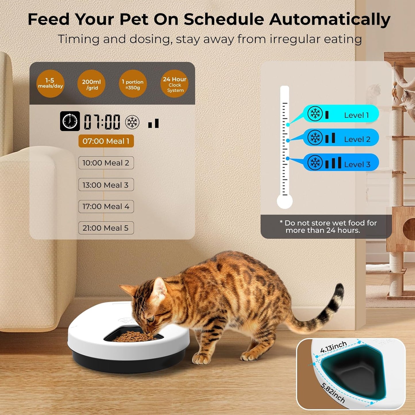 UBPet x BKC Automatic Feeder, 5 Meal Timed Meat Dispenser, 3 Cooling Modes Wet Food 24-Hour Freshness