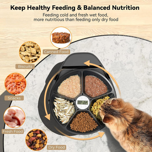 UBPet x BKC Automatic Feeder, 5 Meal Timed Meat Dispenser, 3 Cooling Modes Wet Food 24-Hour Freshness