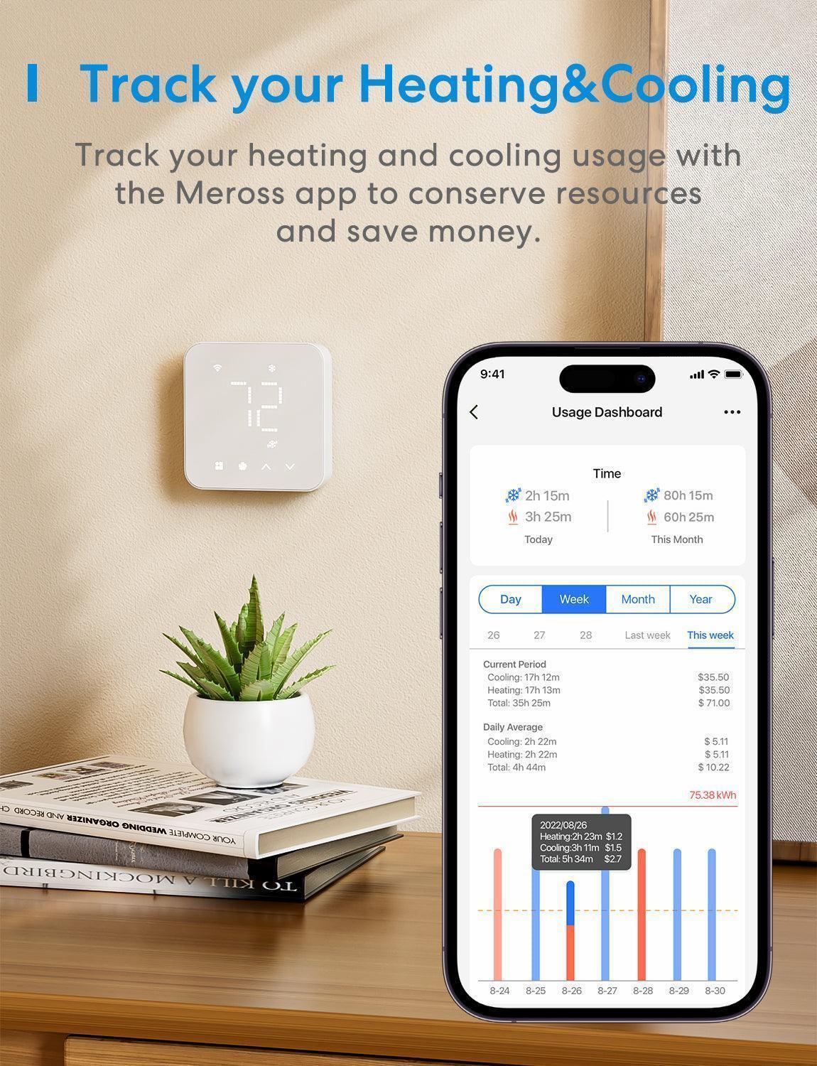 Meross Matter Smart Thermostat for Heating and Cooling System, MTS300MA