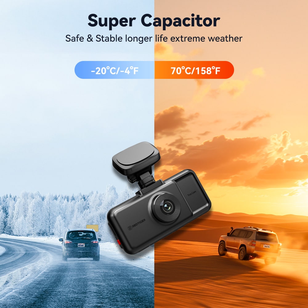 Redtiger A6 2.5k+1080P+1080P 3-Channel 5.8GHz Wifi Dash Cam