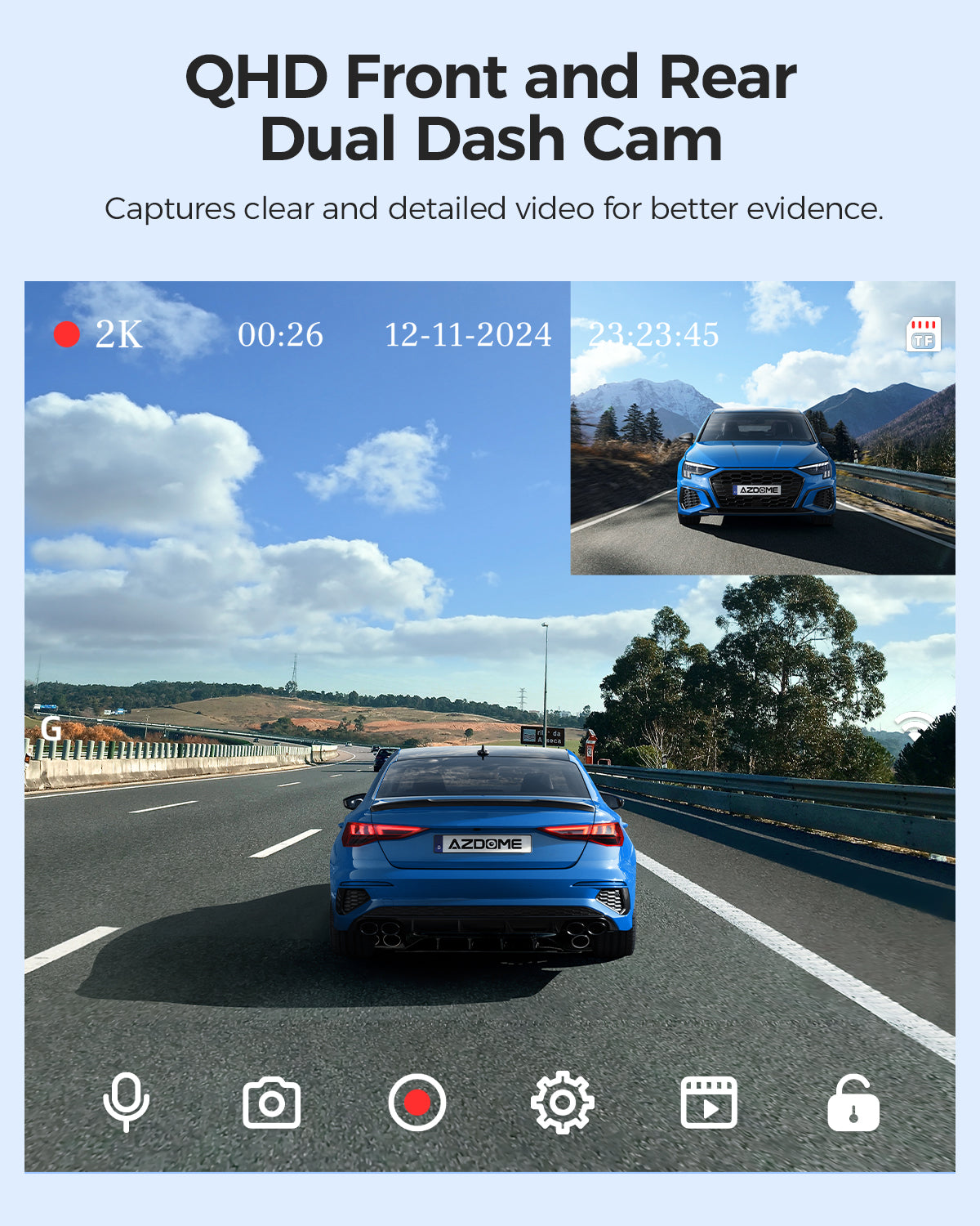AZDOME Upgraded M01 3K WiFi Dash Cam Front and Rear, 3" Screen Dual Dash Camera for Car Built-in ADAS G-Sensor, 24H Parking Mode Car Camera