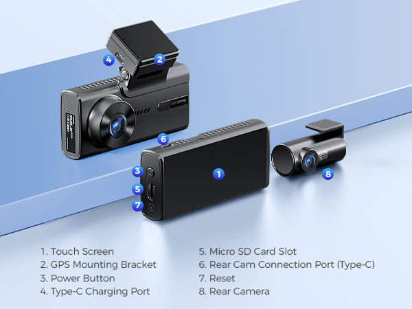 AZDOME M580 2CH Dash Cam 5K with 4" Touch Screen IR Night Vision 24H Parking Mode